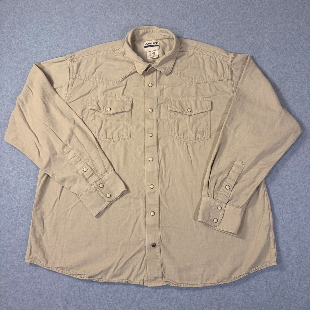 Ariat Retro Fit Men XXL Tan Western Snap Long Sleeve Shirt 10041409 Jurlington